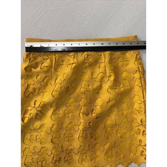 LOFT Women's 6 Mustard Yellow Layered Cutout Embroidered Skirt BOHO Academia NWT - Picture 7 of 8